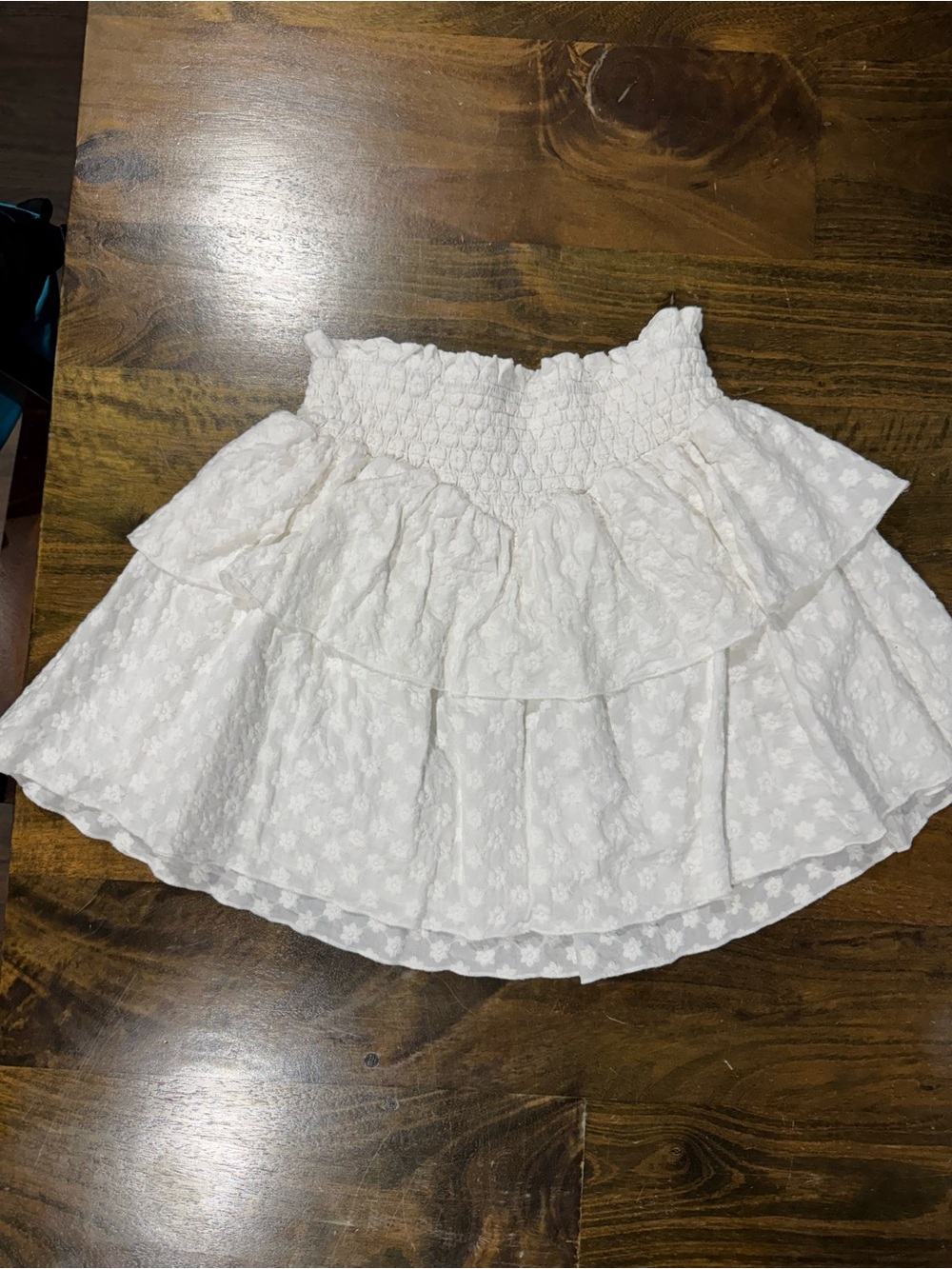 Katie J NYC Juniors White Smocked Tiered Ruffle Skirt. Size L